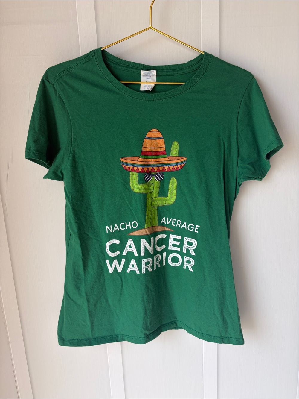 Green 'Cancer Warrior' T-Shirt with Cactus Graphic